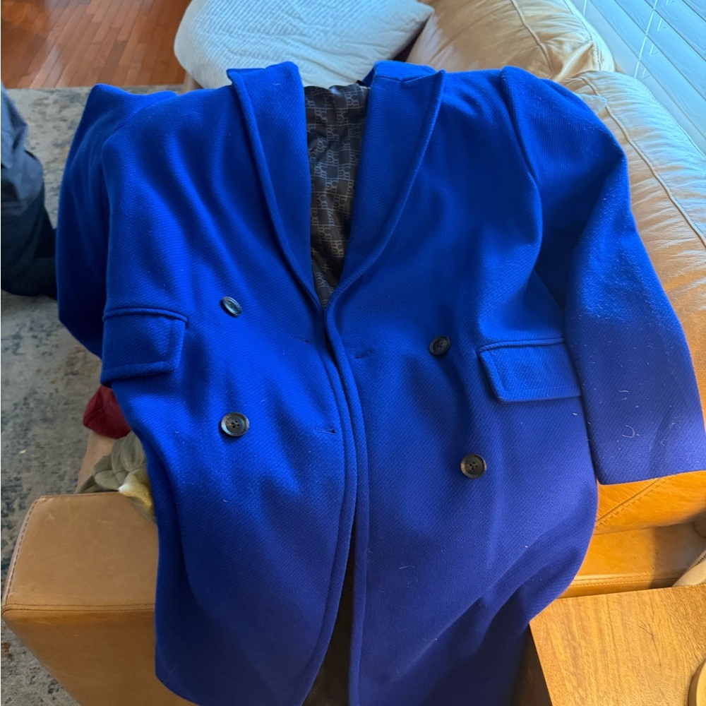 BCBGMaxAzria Blue Wool Pea Coat Structured Silhouette